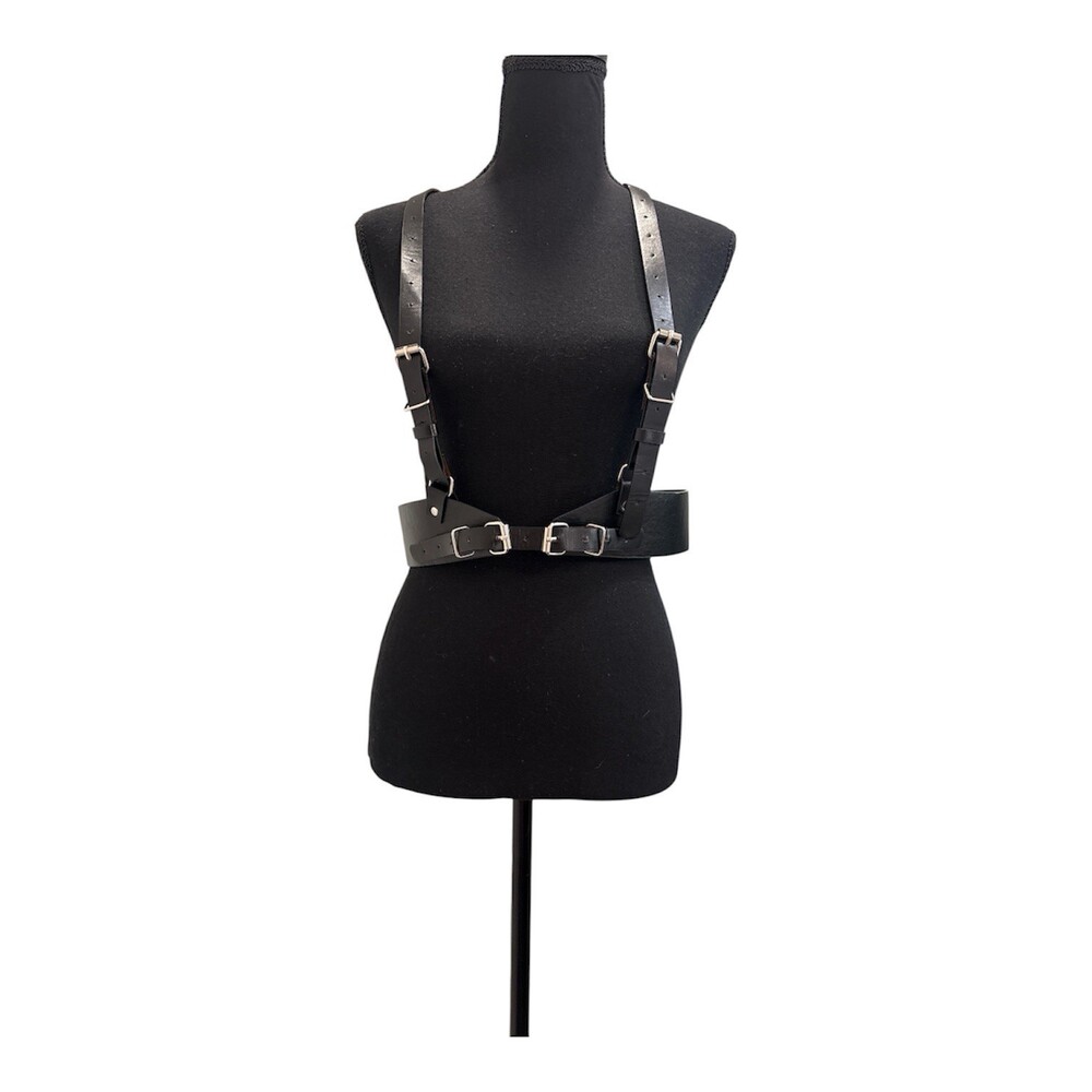 Black Suspender Style Unisex Faux Leather Harness Size M